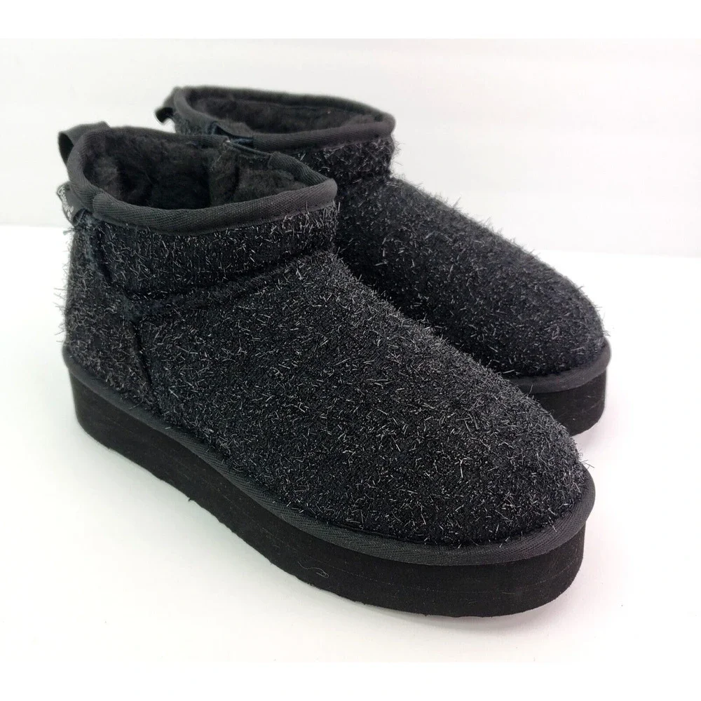 BearPaw Shalini Youth Girls Size 13 Black Sparkle Wool Blend Winter Low Boots